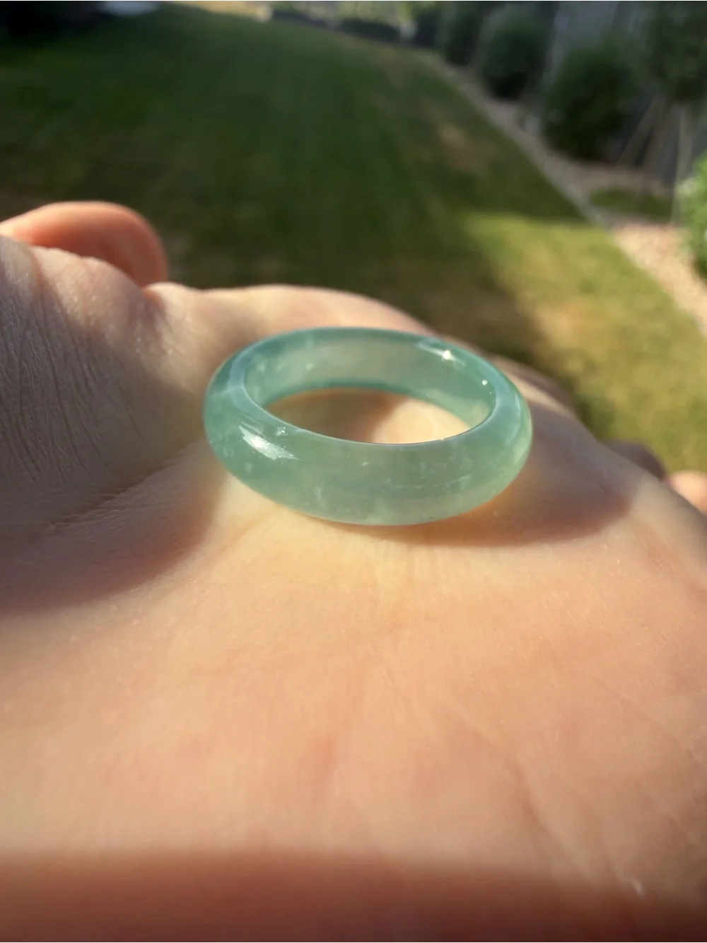Natural Type A Guatemalan High Ice Jadeite Solid Band Ring with Snowflake Cotton